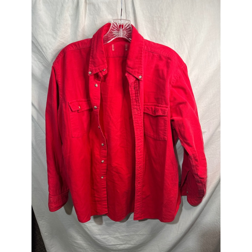 Single Needle Tailoring Red flannel Button Up Shirt Long Sleeve Men's Size L